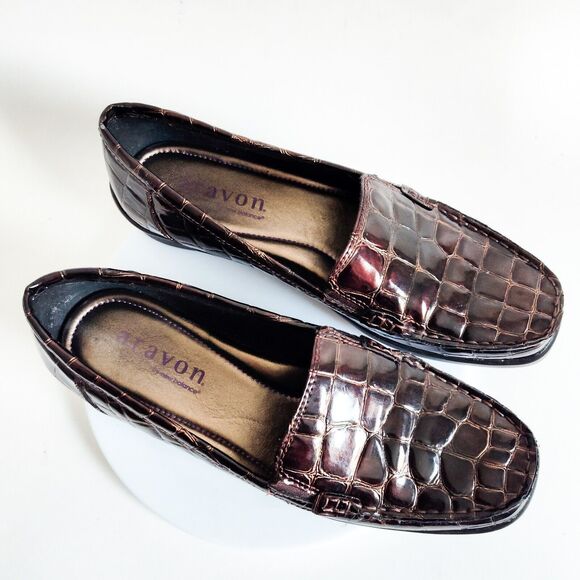 Aravon New Balance Loafers Size 7.5 Whitney Croc Patent Leather Slip On Shoes - Picture 10 of 11